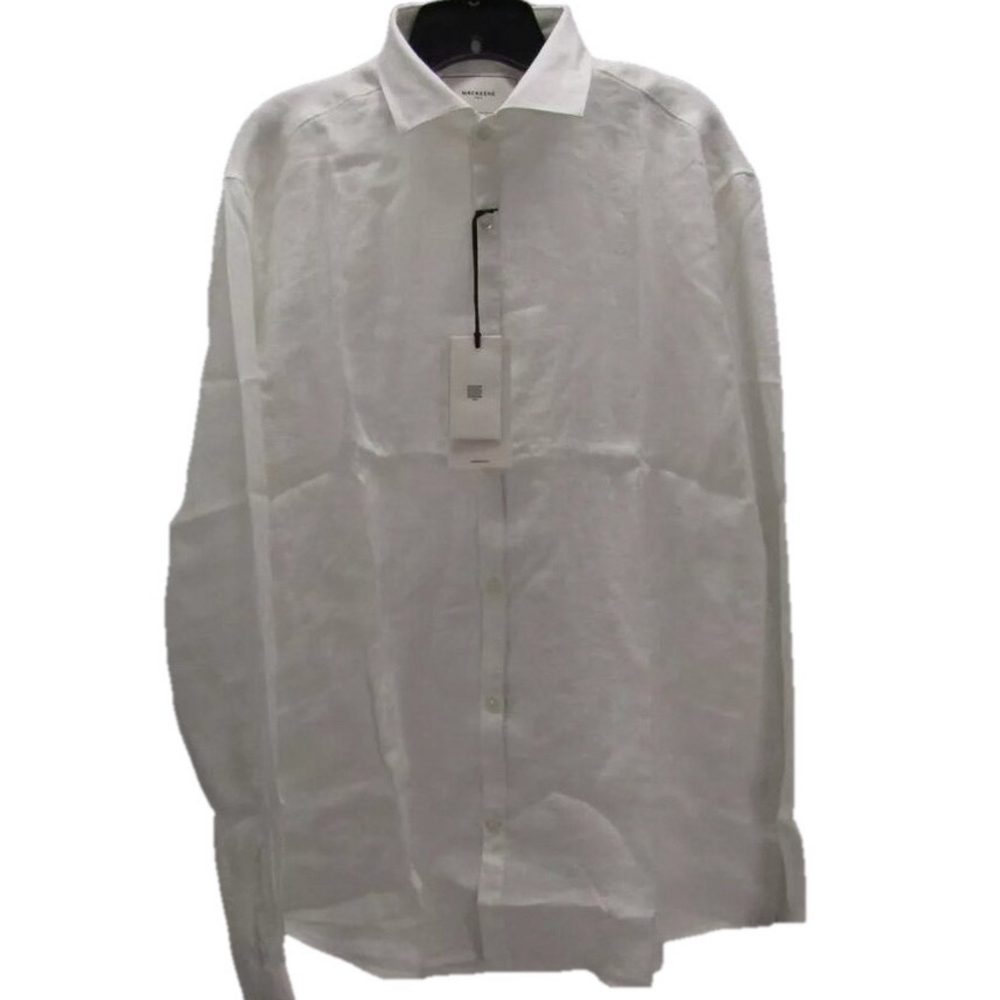 NEW MACKEENE Mens Fabiio Linen Button-Up Shirt Size 2XL White